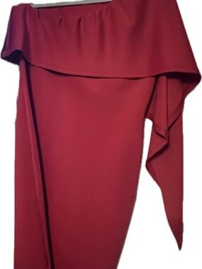 Off-the-Shoulder Red Dress with Draped Ruffle